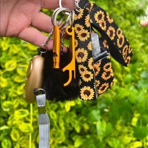 Gold & Black Sunflower Safety Keychain